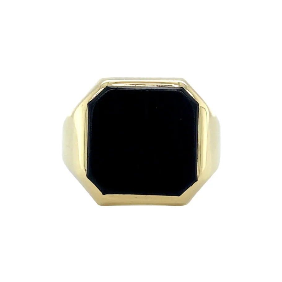Gold signet ring with onyx 14 krt>Vintage Jewellery Hot