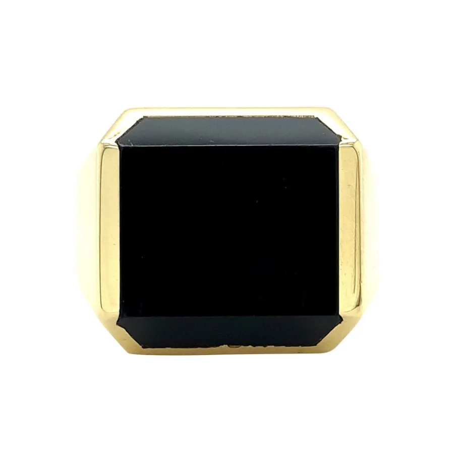 Gold signet ring with onyx 14 krt>Vintage Jewellery Online