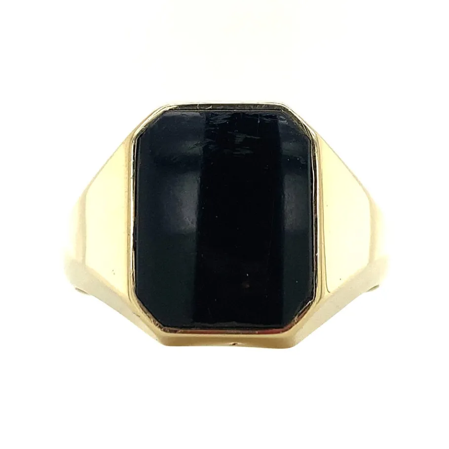 Gold signet ring with onyx 14 krt>Vintage Jewellery Best