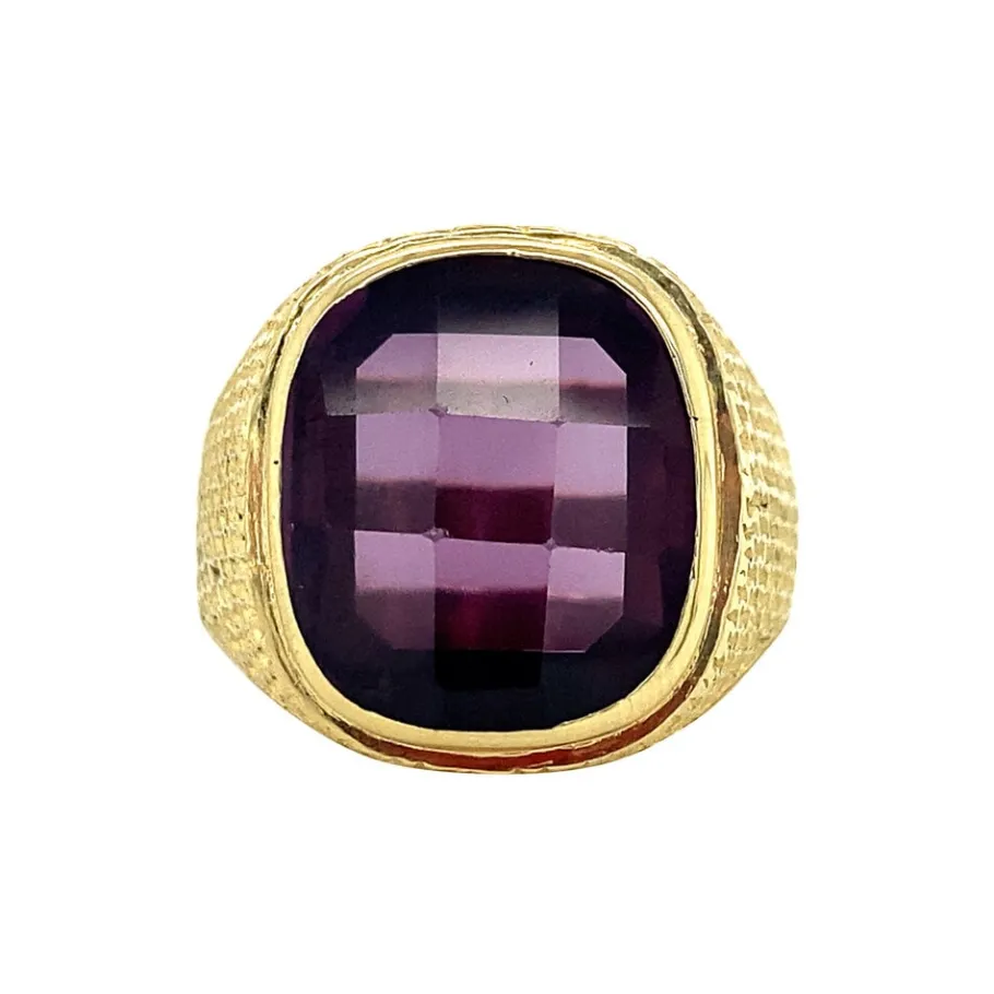 Gold signet ring with purple sapphire 14 krt>Vintage Jewellery Discount