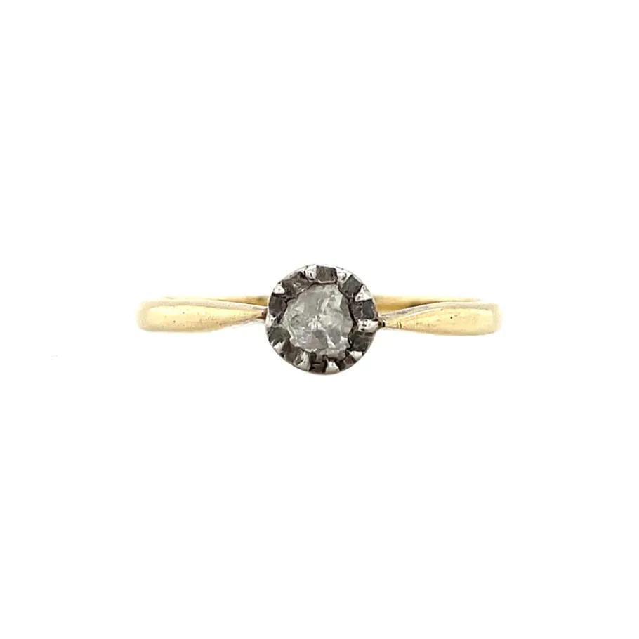 Gold solitaire ring with rose diamond 14 krt>Vintage Jewellery New