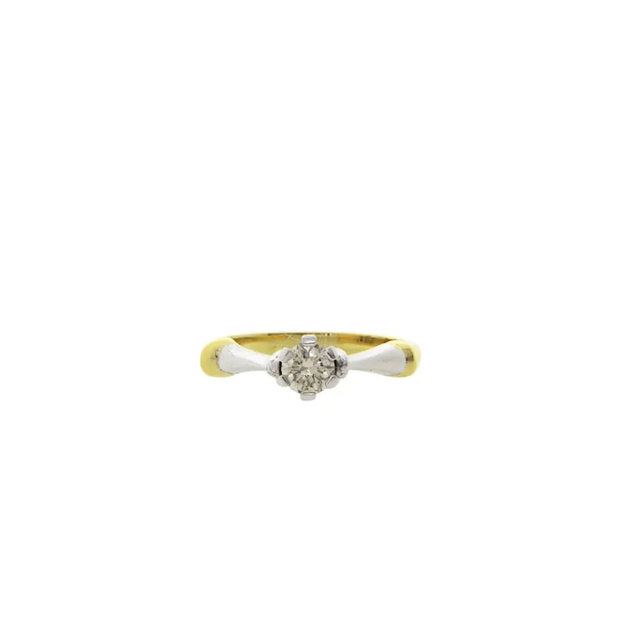 Gold solitaire ring with diamonds 18 krt>Vintage Jewellery Sale