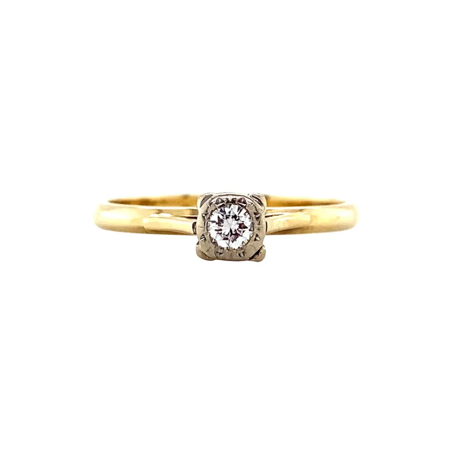 Gold solitaire ring with diamonds 14 krt>Vintage Jewellery Discount