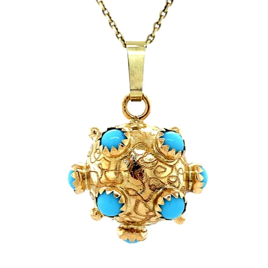 Gold sputnik pendant with colour stone 14 krt>Vintage Jewellery Clearance