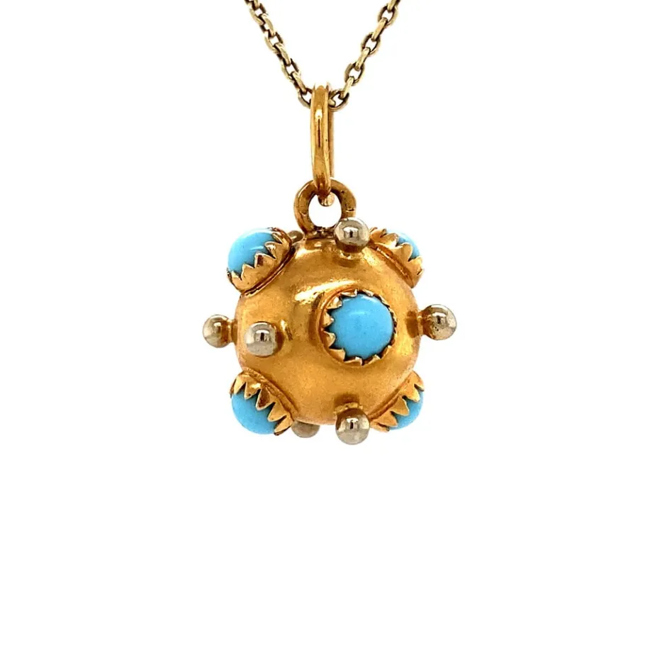 Gold Sputnik pendant with colour stone 18 krt>Vintage Jewellery New