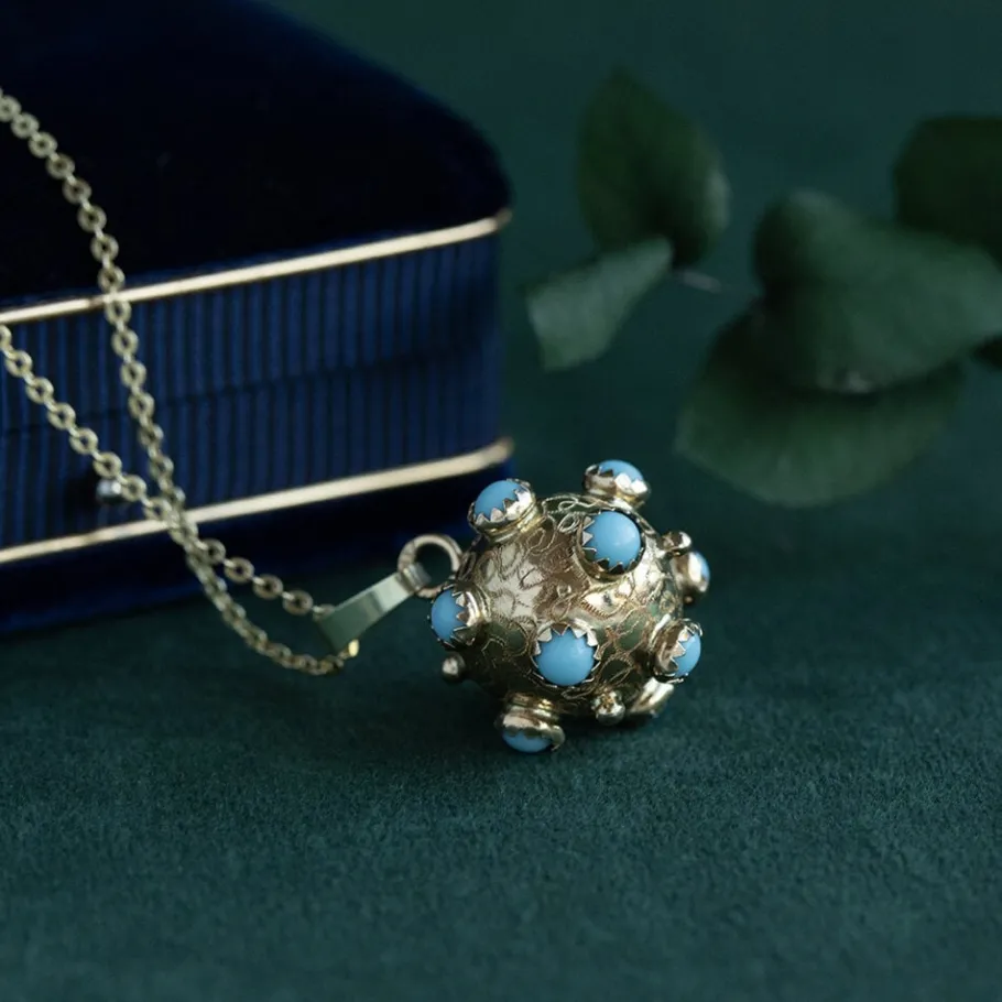 Gold sputnik pendant with colour stone 14 krt>Vintage Jewellery Clearance