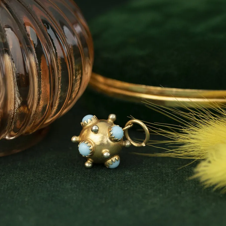 Gold Sputnik pendant with colour stone 18 krt>Vintage Jewellery New