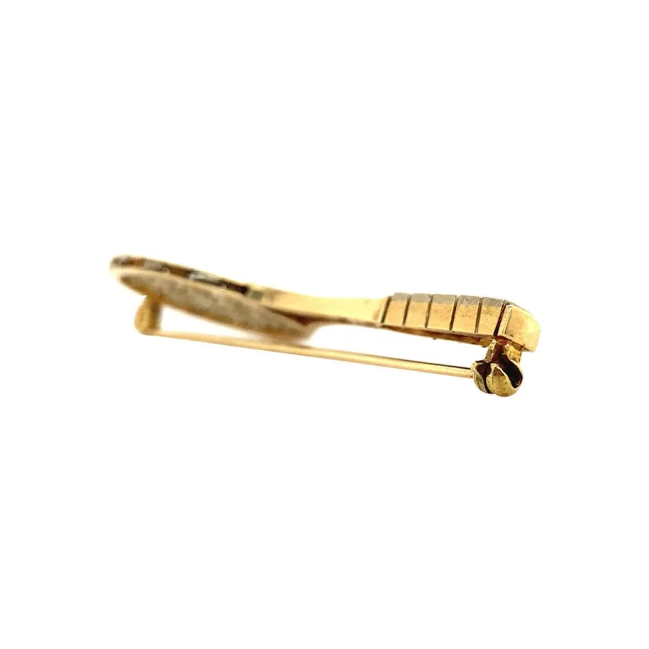 gold_tennis_racket_brooch_4.webp Gold tennis racket brooch with diamonds 14 krt>Vintage Jewellery Online