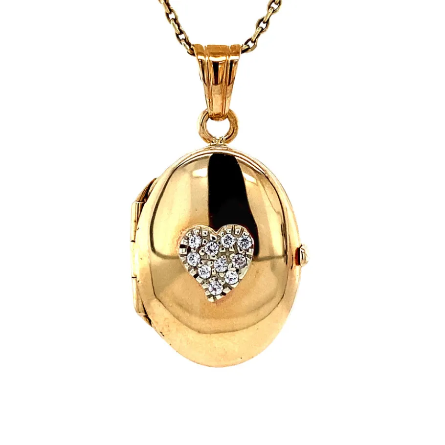 Locket heart with zirconia 9 krt>Vintage Jewellery Fashion