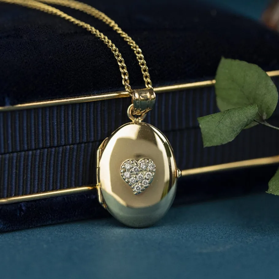 Locket heart with zirconia 9 krt>Vintage Jewellery Fashion