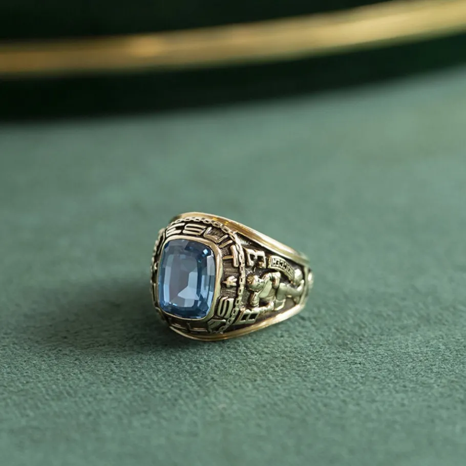 Mens ring with blue spinel 10 krt>Vintage Jewellery Hot