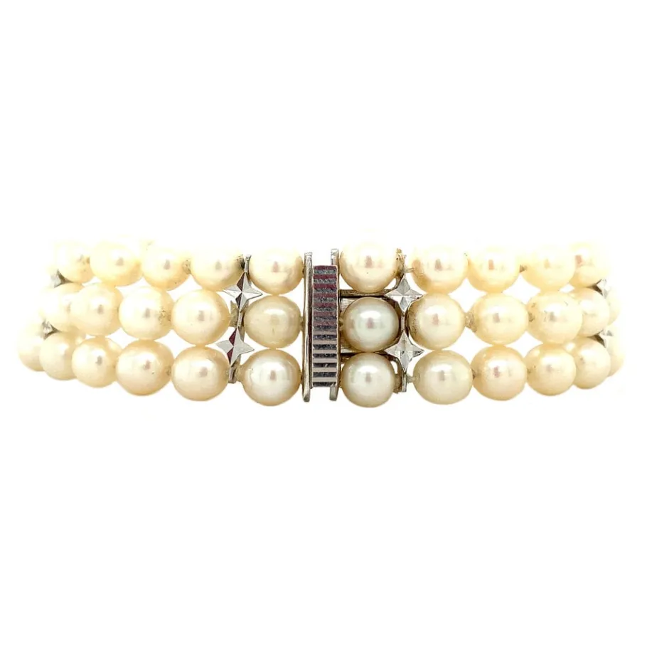 Pearl bracelet with gold clasp 14 krt>Vintage Jewellery Online