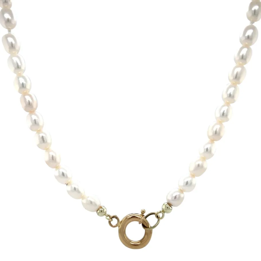 Pearl necklace with gold clasp 14 krt>Vintage Jewellery Clearance