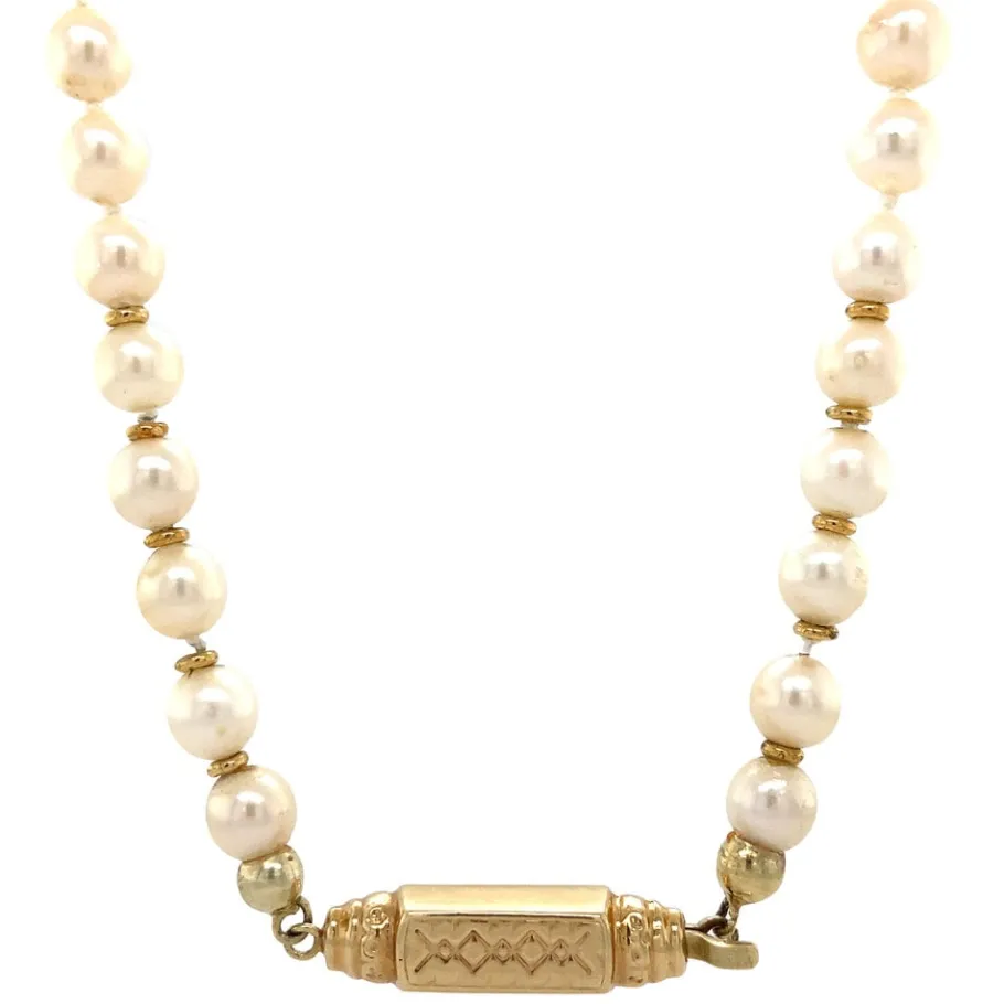 Pearl necklace with gold clasp 14 krt>Vintage Jewellery Best