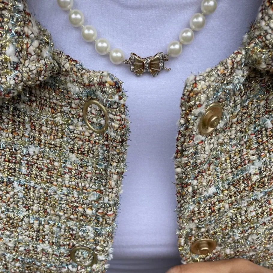 Pearl necklace with gold bow clasp 14 krt>Vintage Jewellery Sale