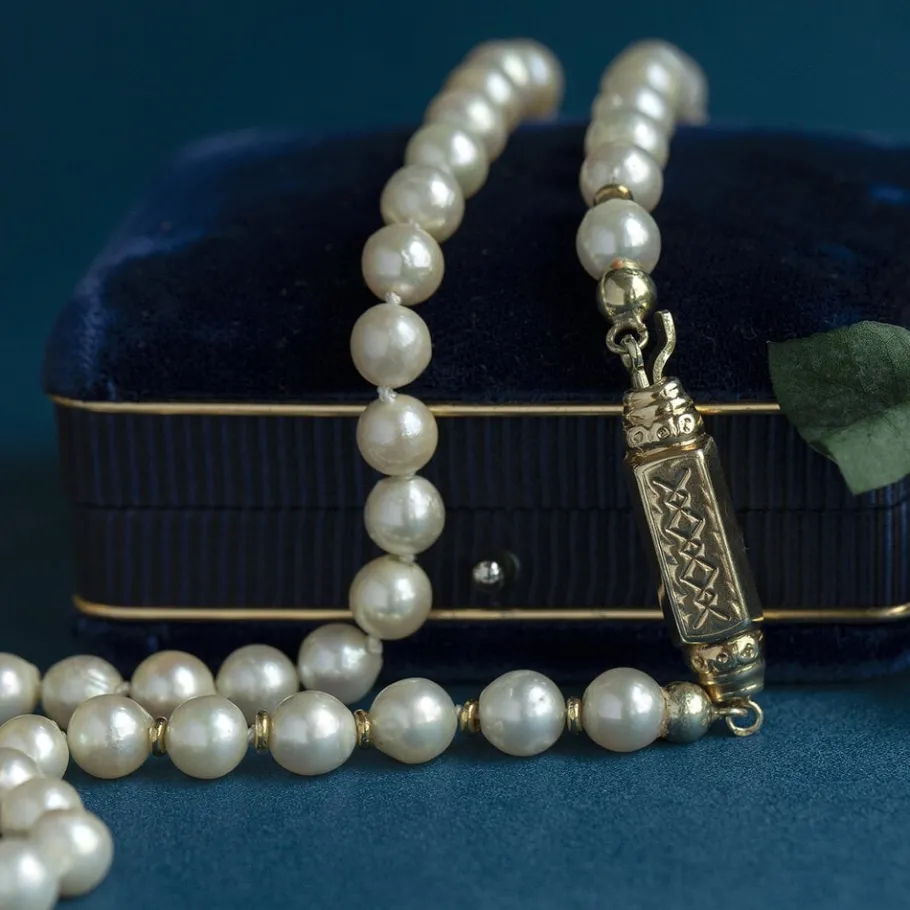 Pearl necklace with gold clasp 14 krt>Vintage Jewellery Best