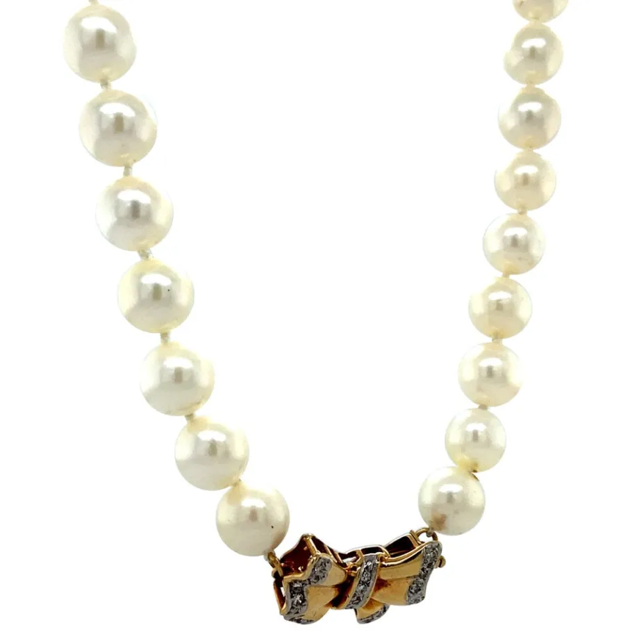 pearl_necklace_with_gold__2-16.webp Pearl necklace with gold bow clasp 14 krt>Vintage Jewellery Sale