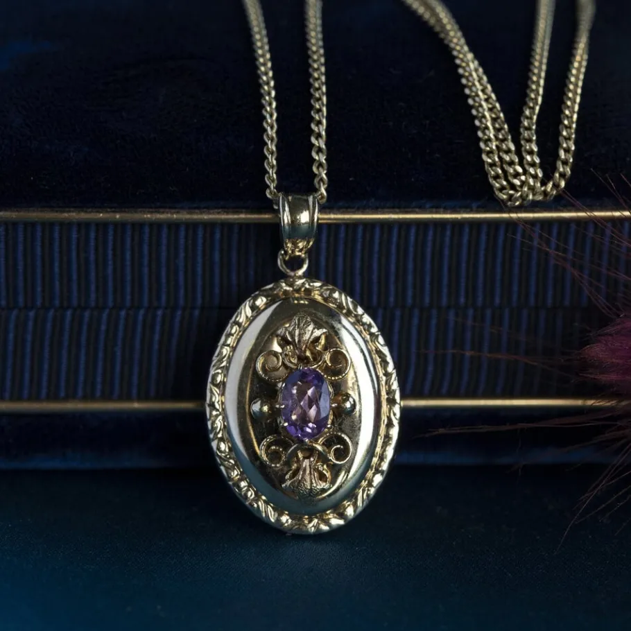 Pendant with amethyst 9 krt>Vintage Jewellery Online