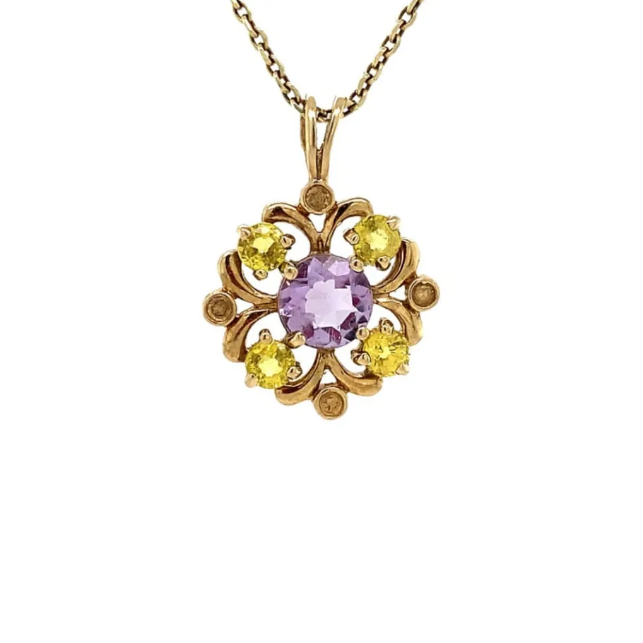Pendant with amethyst and sapphire 9 krt>Vintage Jewellery Fashion
