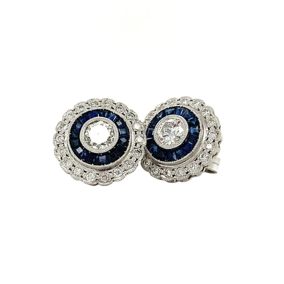 Platinum ear studs with sapphire and diamond 950>Vintage Jewellery Best