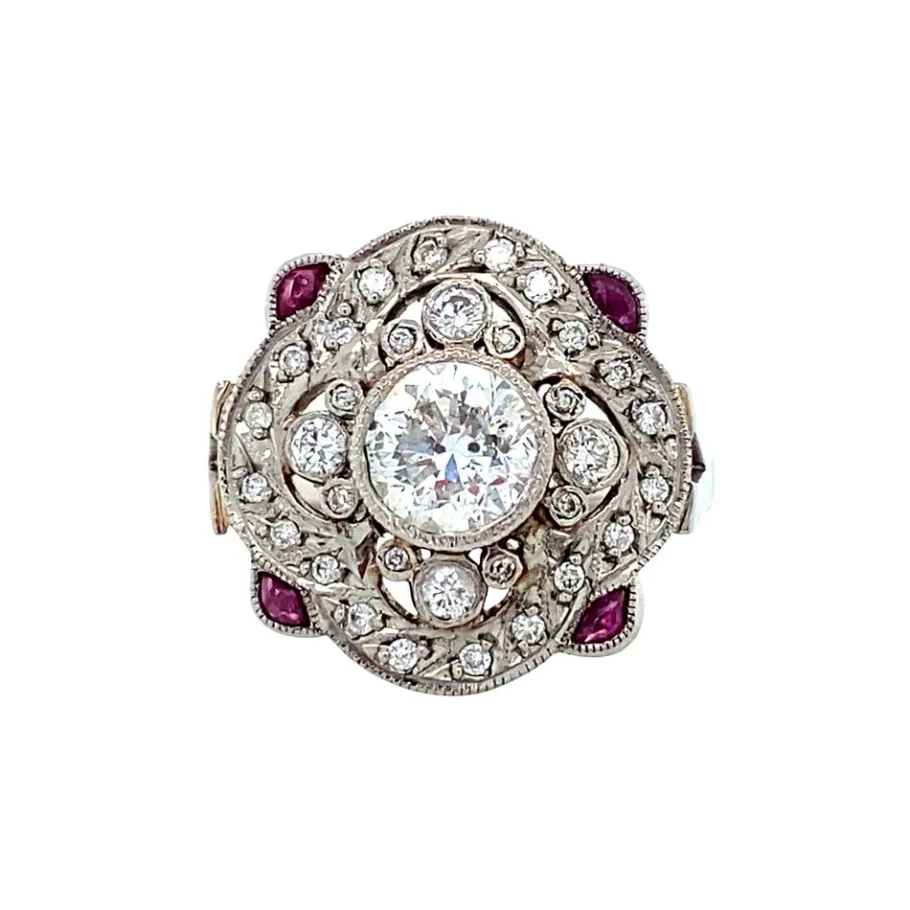 Platinum ring with diamond and ruby 900>Vintage Jewellery Outlet