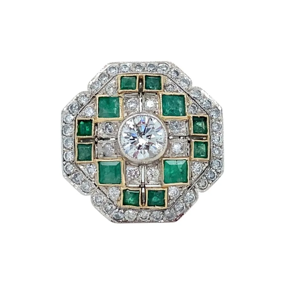 Platinum ring with emerald and diamonds 950>Vintage Jewellery Outlet
