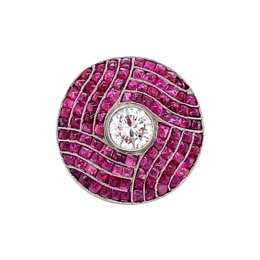 Platinum ring with ruby and diamonds 950>Vintage Jewellery Discount