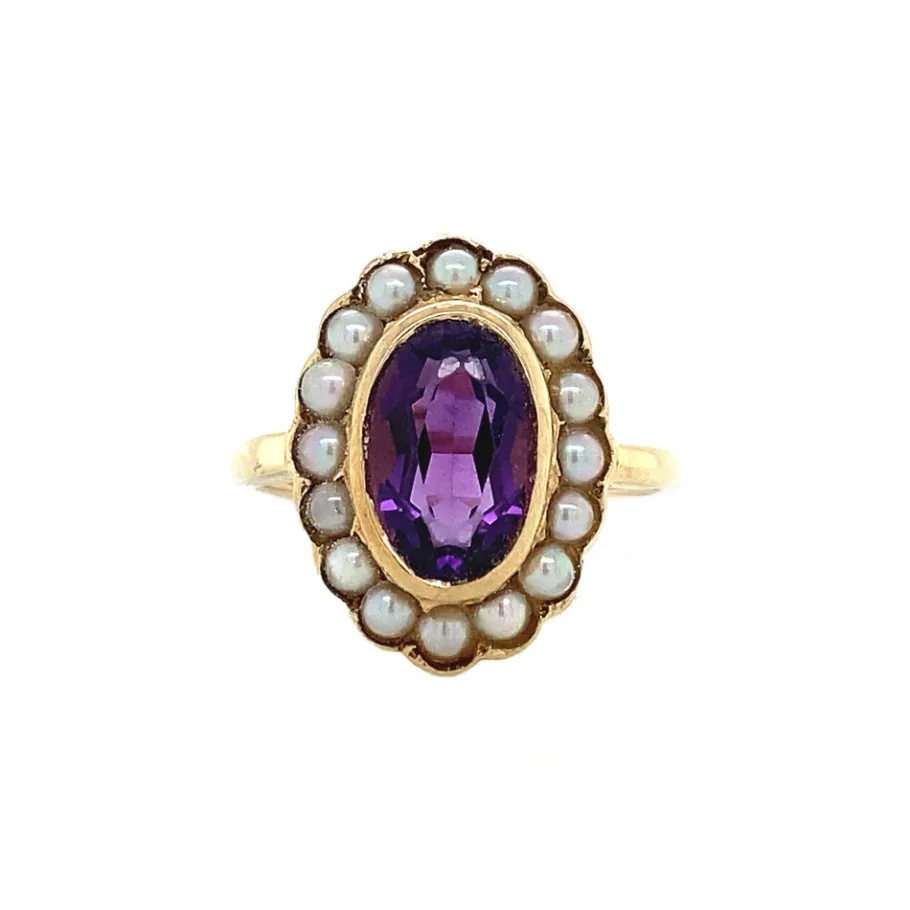 Ring with amethyst and pearl 9 krt>Vintage Jewellery Hot