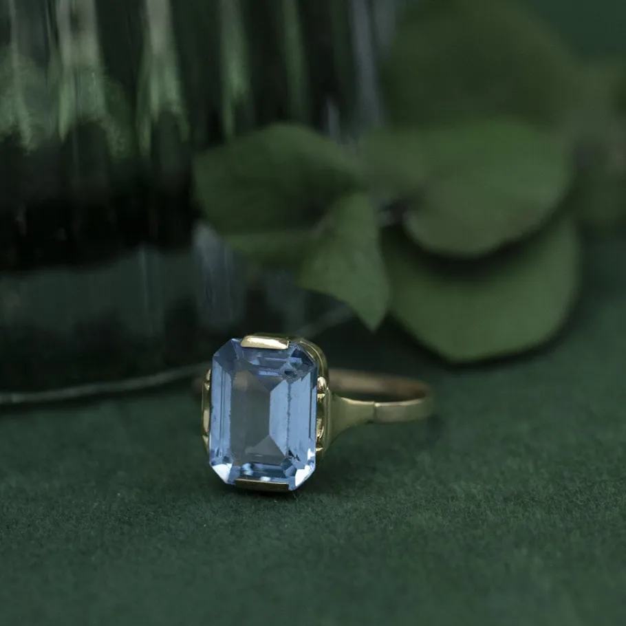 Ring with blue spinel 12 krt>Vintage Jewellery Online