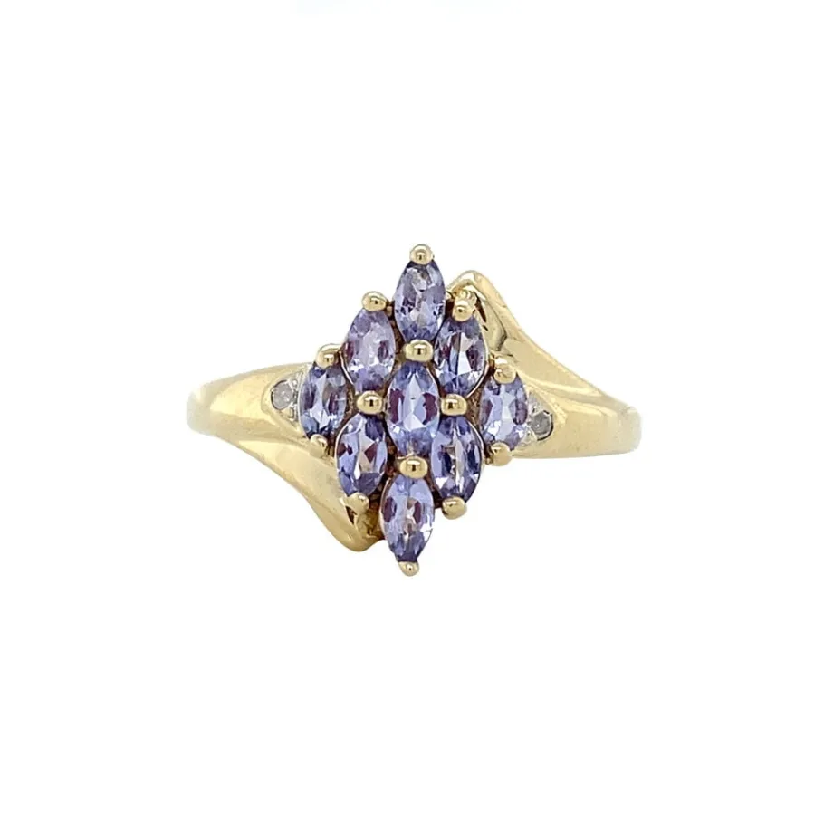 Ring with tanzanite and diamonds 9 krt>Vintage Jewellery New