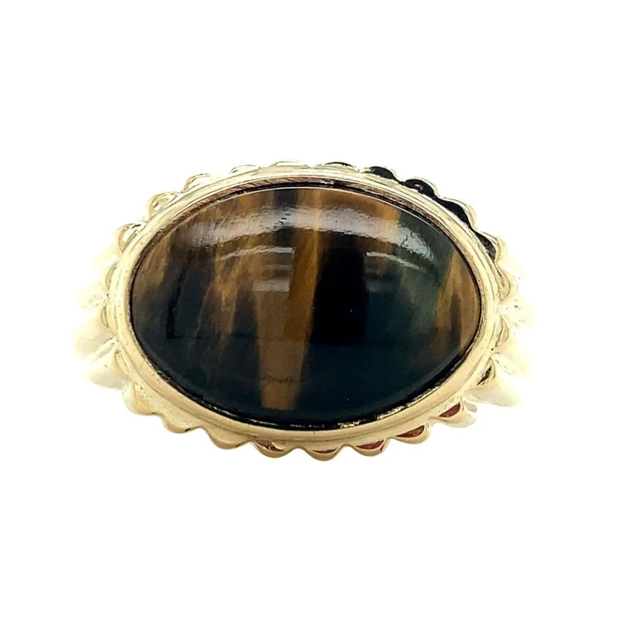 Ring with tiger eye 9 krt>Vintage Jewellery Best