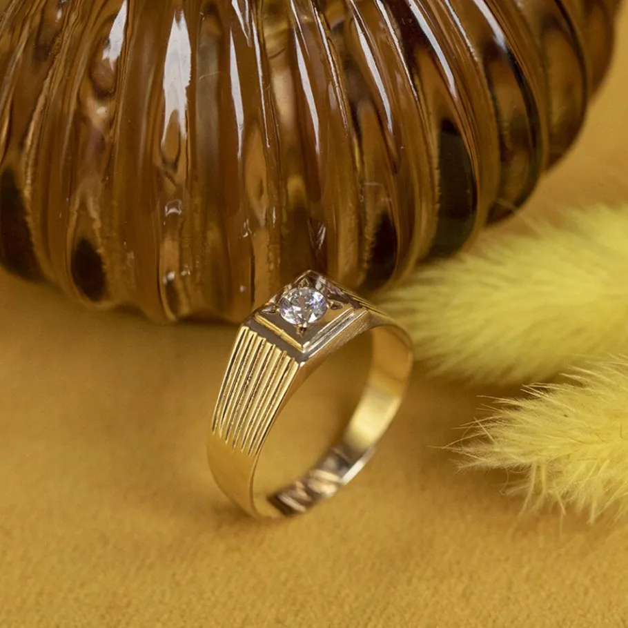 Ring with zirconia 12 krt>Vintage Jewellery Discount