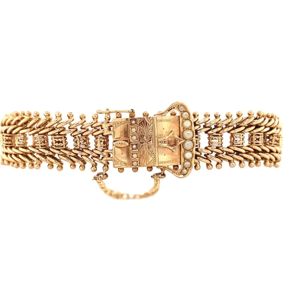 Rose gold bracelet with pearls 14 krt>Vintage Jewellery Outlet