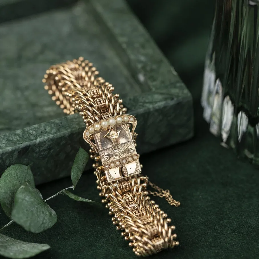 Rose gold bracelet with pearls 14 krt>Vintage Jewellery Outlet