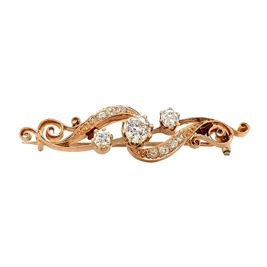 Rose gold brooch with diamonds 14 krt>Vintage Jewellery Clearance