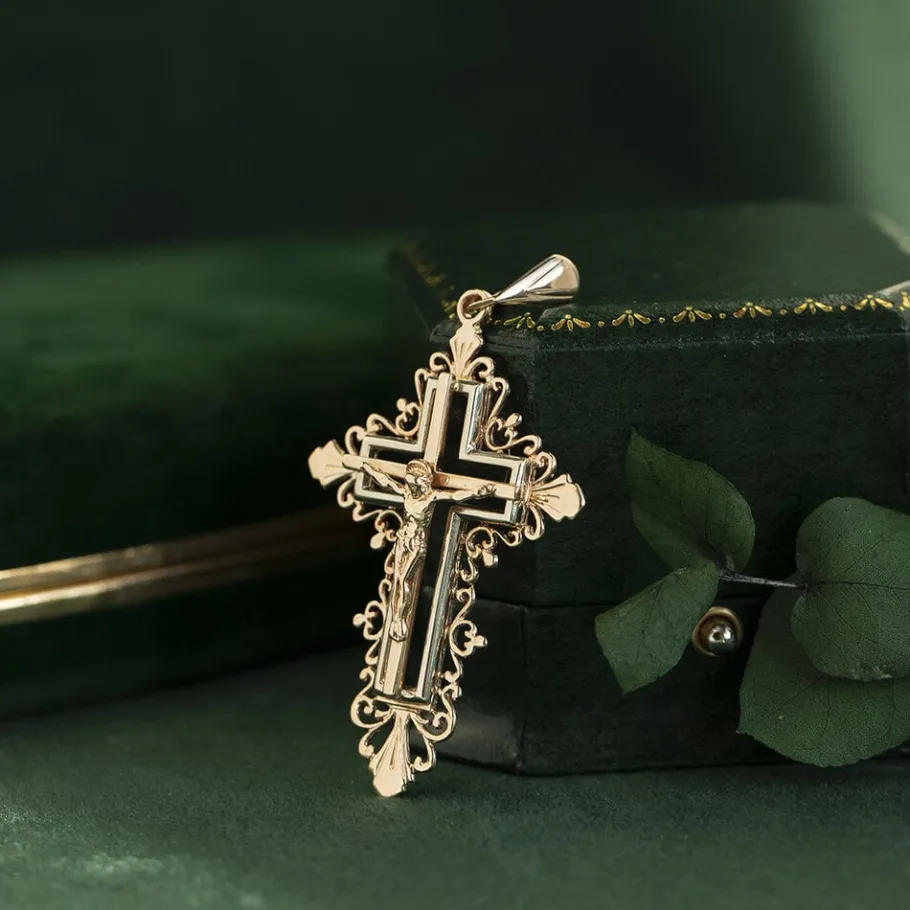 Rose gold cross pendant 14 krt>Vintage Jewellery Best