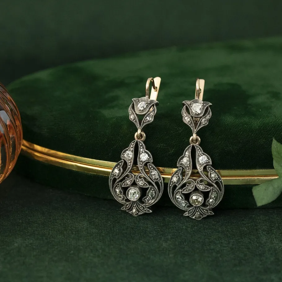 Rose gold earrings with diamonds 14 krt/925>Vintage Jewellery Online