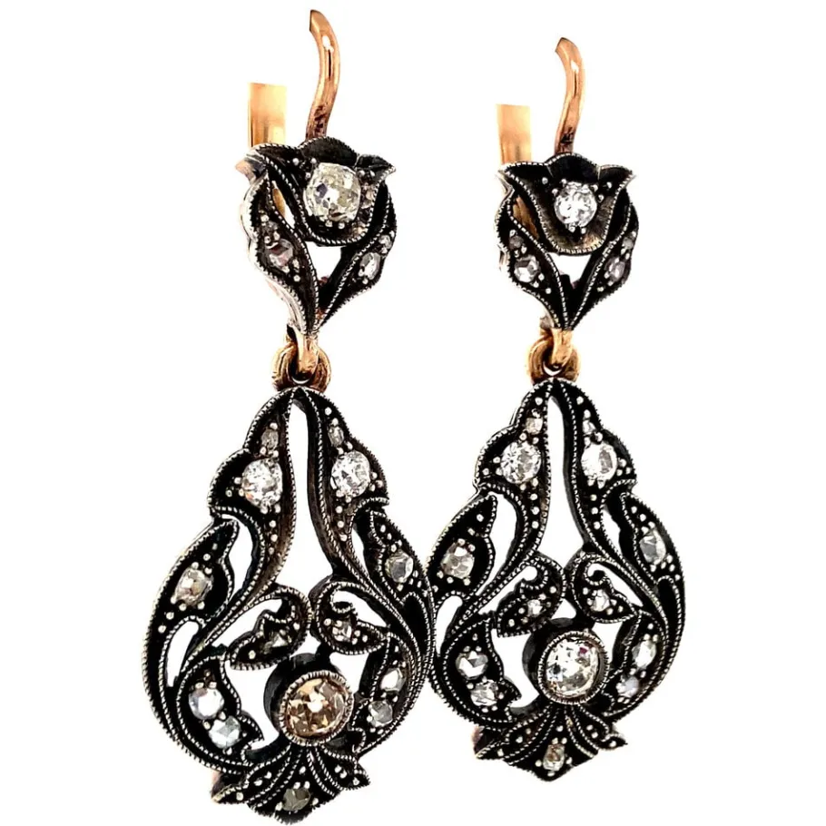 rose_gold_earrings_with_d_2.webp Rose gold earrings with diamonds 14 krt/925>Vintage Jewellery Online