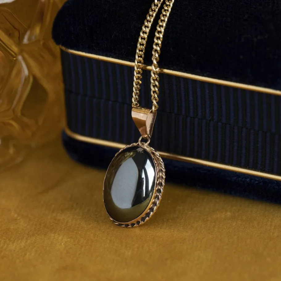 Rose gold pendant with haematite 14 krt>Vintage Jewellery Online