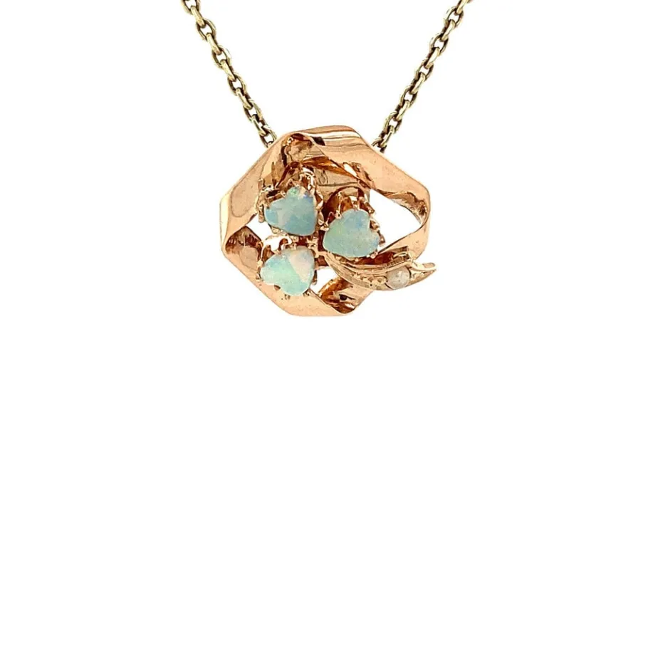 Rose gold pendant with opal and pearl 14 krt>Vintage Jewellery Outlet