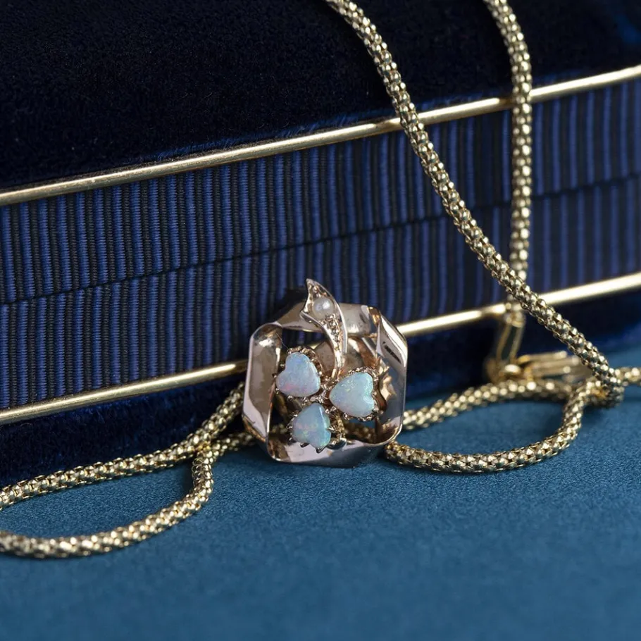 Rose gold pendant with opal and pearl 14 krt>Vintage Jewellery Outlet