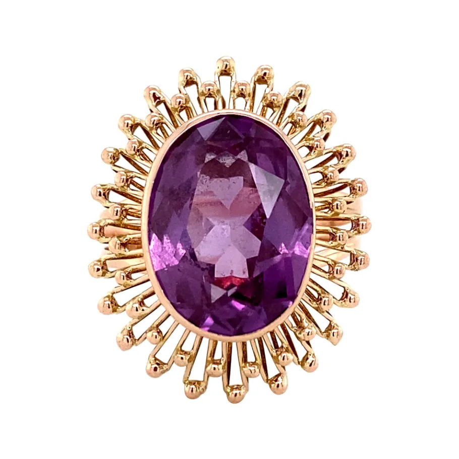 Rose gold ring with purple sapphire 14 krt>Vintage Jewellery Fashion