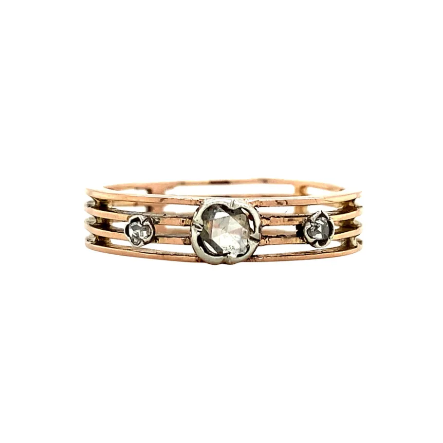 Rose gold ring with rose diamond 18 krt/835>Vintage Jewellery Fashion