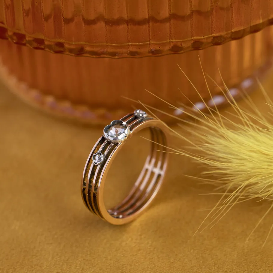 Rose gold ring with rose diamond 18 krt/835>Vintage Jewellery Fashion