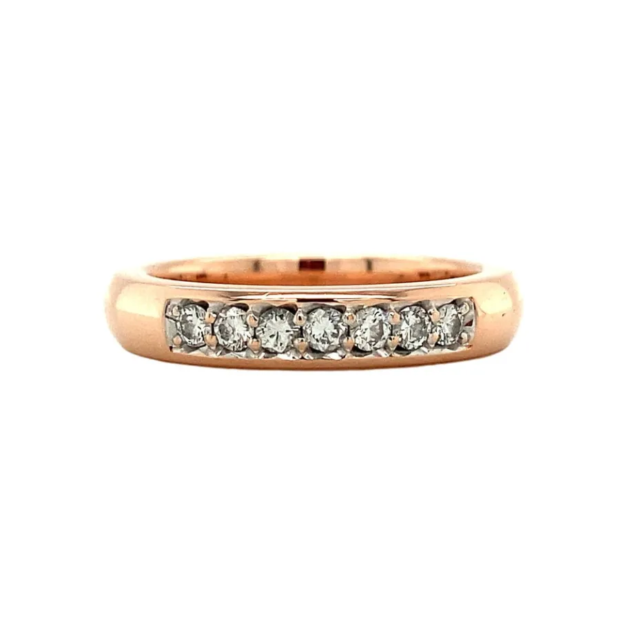 Rose gold row ring with diamonds 14 krt>Vintage Jewellery Discount
