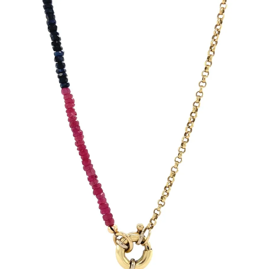 Ruby, emerald and sapphire necklace 14 krt>Vintage Jewellery Clearance