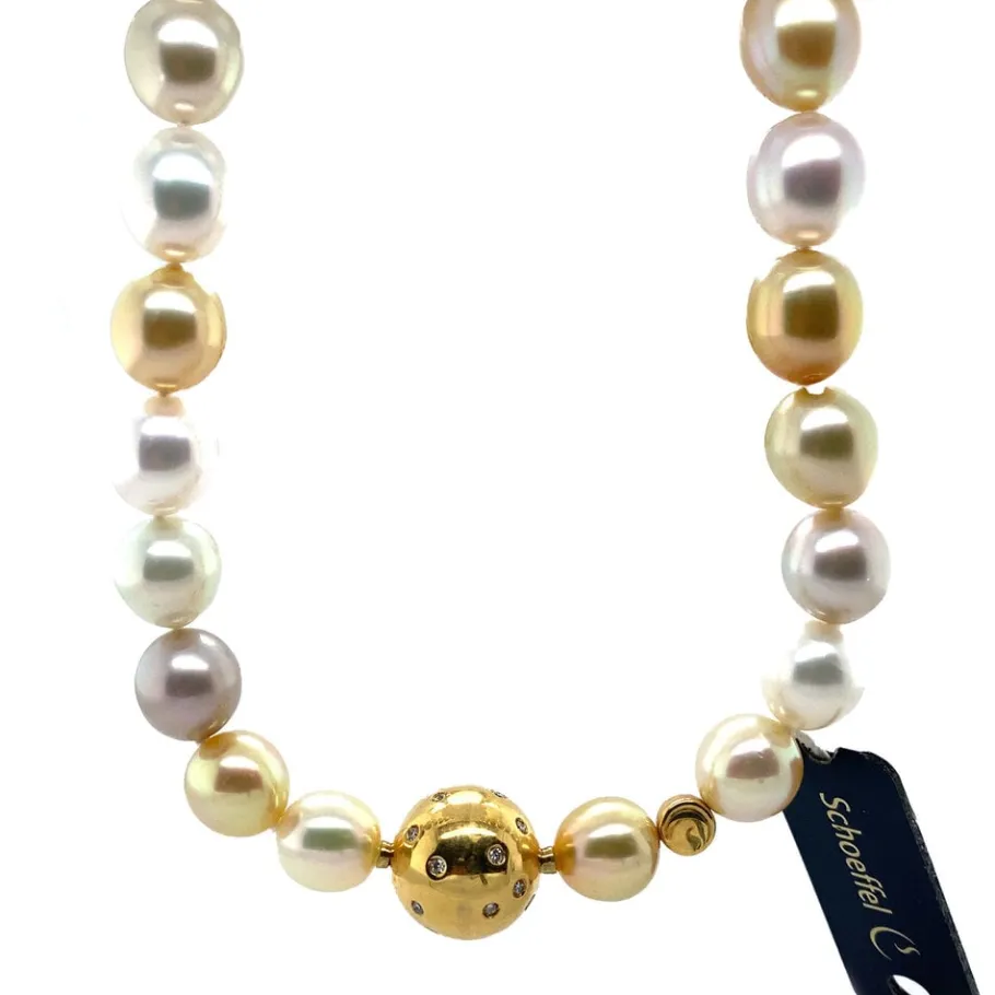 Schoeffel pearl necklace with diamonds 18 krt>Vintage Jewellery Outlet