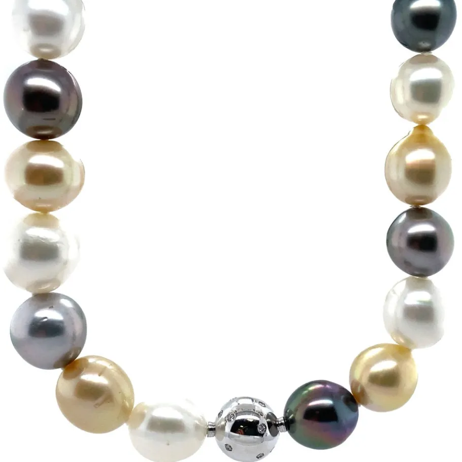 Schoeffel pearl necklace with diamonds 18 krt>Vintage Jewellery Best