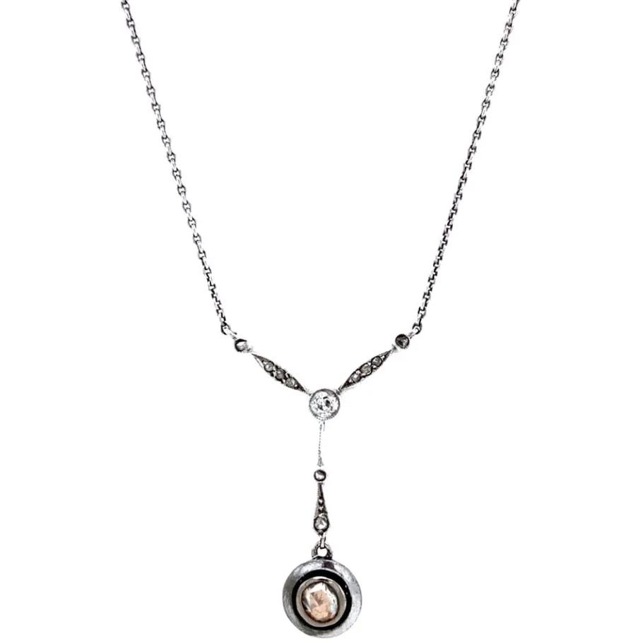 Silver necklace with diamond pendant 835>Vintage Jewellery Hot