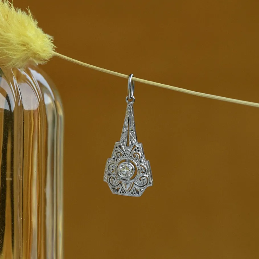 Silver pendant with diamond 925>Vintage Jewellery Best